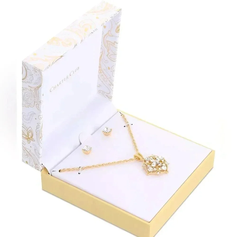 Crystal Filigree Pendant Necklace & Stud Earrings Set NWT